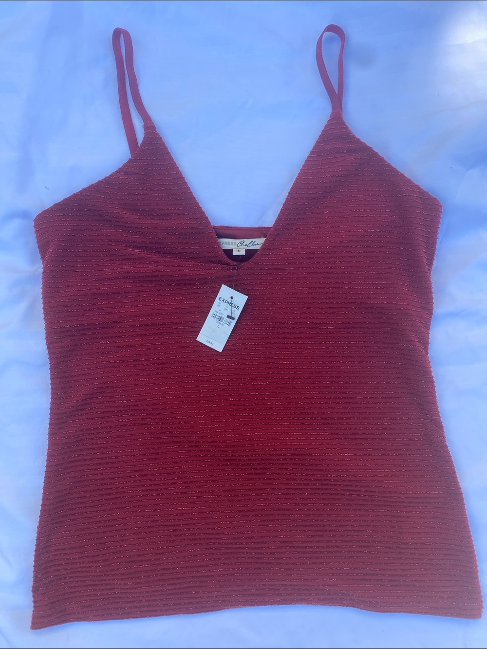 Express Metallic Red V-Neck Sparkle Cami 🧨